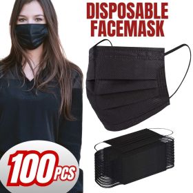 100PCS Protective Disposable Face Mask Cover 3 Ply Disposable Masks - Black