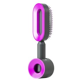 Self Cleaning Hair Brush For Women One-key Cleaning Hair Loss Airbag Massage Scalp Comb Anti-Static Hairbrush (Option: Black purple Set)