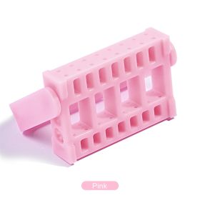 Manicure 16 Hole Drill Bits Nail Tool Drill Bits Socket Table Stand Storage Box Display Rack for Manicure Tool (Color: Pink)