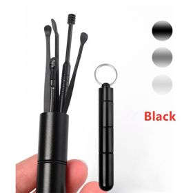 Ear Pick Set Toothpick Ear Wax Remover Ear Spoon Curette Care Cleaning Tool (Color: Black)