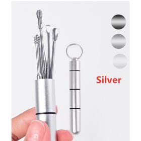 Ear Pick Set Toothpick Ear Wax Remover Ear Spoon Curette Care Cleaning Tool (Color: Silvery)