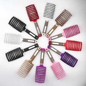 Hair Brush Scalp Massage Comb Hairbrush Bristle&Nylon Women Wet Curly Detangle Hair Brush for Salon Hairdressing Styling Tools (Color: Pink)