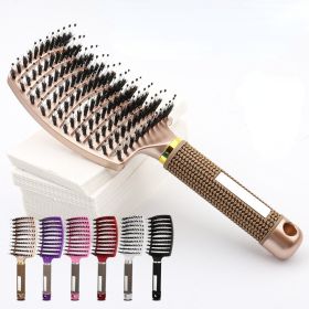 Hair Brush Scalp Massage Comb Hairbrush Bristle&Nylon Women Wet Curly Detangle Hair Brush for Salon Hairdressing Styling Tools (Color: Black)