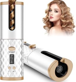 Portable Automatic Hair Curler, Ceramic Rotating Wireless Auto Curling Iron Wand, Portable USB Rechargeable Spin Curler For Hair Styling (Color: White)