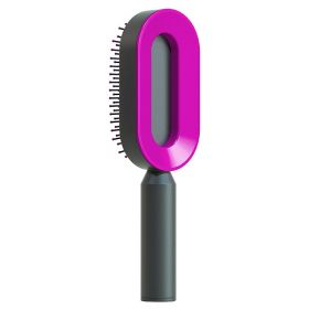 Self Cleaning Hair Brush For Women One-key Cleaning Hair Loss Airbag Massage Scalp Comb Anti-Static Hairbrush (Option: Black Purple)