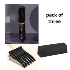 2 In 1 Straight Hair Comb Wireless Hair Straightener Brush Hair Fast Heating Portable Hot Curler USB Charging (Option: SET)